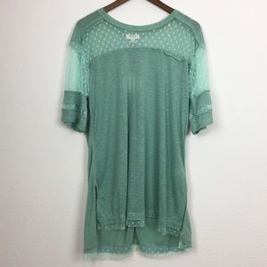 🍁Umgee | Dusty Mint Mesh Polka Dot Tunic